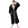 thumbnail image 4 of Mens Robe Plush Mens Lengthened Patchwork Coralline Plush Shawl Bathrobe Long Sleeved Robe, 4 of 6