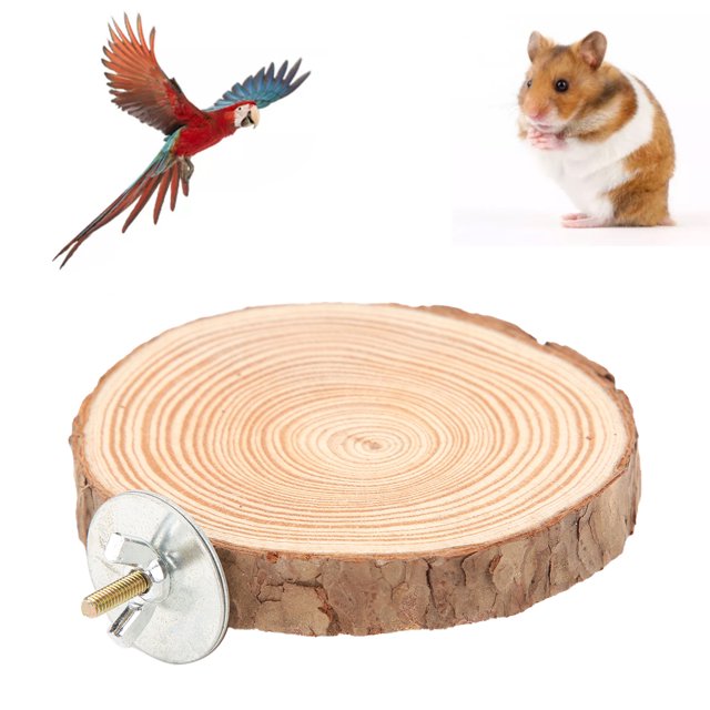 Wood Bird Perch, Perch Platform Pet Bird Round Natural Wood Stand Platform Cage Chew Toy For Small Animals Parakeet