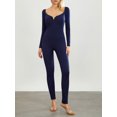 thumbnail image 3 of SUNSIOM Women's Long Sleeve Unitard Jumpsuit Bodycon Front Ruched Deep V Neck Stretchy Long Romper Clubwear for Spring Fall, 3 of 6