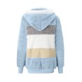 thumbnail image 4 of EGNMCR Womens Winter Fuzzy Fleece Jacket Hooded Color Block Patchwork Cardigan Zipper Pullover Coats Outerwear with Pockets, 4 of 5