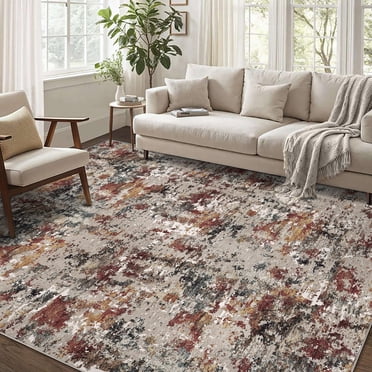 BERTHMEER 5'x7' Abstract Area Rugs for Living Room Bedroom Dining Room Office Farmhouse Modern Distressed Machine Washable Non-slip Rugs Carpets Tapis, Multicolor