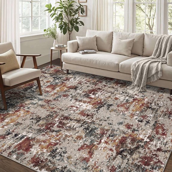 BERTHMEER 5'x7' Abstract Area Rugs for Living Room Bedroom Dining Room Office Farmhouse Modern Distressed Machine Washable Non-slip Rugs Carpets Tapis, Multicolor