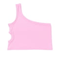 thumbnail image 4 of GPOECD Girls Dance Tank Top One Shoulder Racerback Crop Top Sleeveless Athletic Wear For Ballet Gymnastics Performance Pink,6-7 Years, 4 of 9