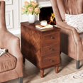 thumbnail image 4 of Tribesigns Solid Wood End Table, Fully Assembled Narrow Side Table with Drawers, Pre-Assembled Nightstand Slim Bedside Table for Small Spaces, Living Room, Bedroom, Brown, 4 of 8