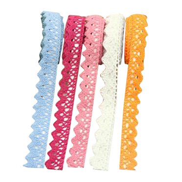 5pcs Single Color Hollow Lace Tape Masking Decorative Tape Sticky Craft Lace Trim Ribbon Adhesive Tape Lace Tape Sticker DIY Scrapbooking Crafts(1Sky Blue, 1White, 1Orange, 1Rose Red, 1Deep Pink)