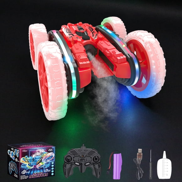 B-Qtech Remote Control Cars for Kids, 2.4Ghz Double Sided 360° Rotating RC Crawler W/LED Lights, Spray Stunts, 4WD Remote Control Off Road Drift RC Car Car, All Terrain Race Stunt Car Gift for Kids