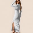 thumbnail image 4 of Liquidation! Mode pour Femmes, Robe à Rayures à Col en V pour Femmes, Couleur Unie, Tricotée, Ajustée, à Revers, à Manches Longues, Gris, TTG, 4 of 6