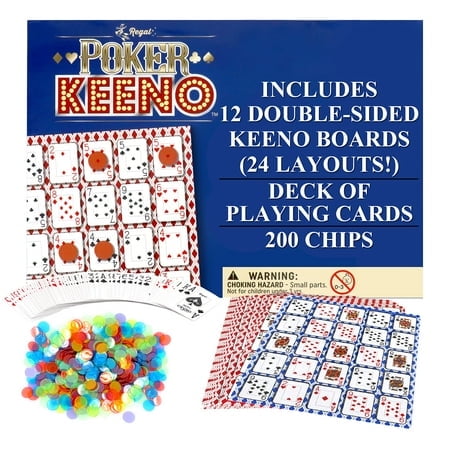 Regal Games - Poker Keeno Bulk Game Set - Includes 12 Two-Sided Boards 200 Scoring Chips 1 Deck of Standard Poker Cards - 24 Unique Board Layouts- Casino Night Card Game- Compatible with Poker Keno