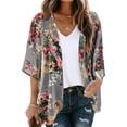 thumbnail image 1 of TIMIFIS Womens Floral Chiffon Kimono Cardigans Loose Beach Cover Up Half Sleeve Tops-Gray-XXXLFall, 1 of 7
