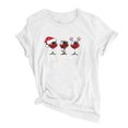 thumbnail image 1 of Qertyioot Femmes Noël Vin Verre Imprimé Manches Courtes T-shirt Décontracté Col Rond Pulls Hauts, 1 of 4