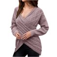thumbnail image 2 of VgaVtl Ladies Sweaters Chunky V-Neck Long Sleeve Pullover Fall Sweaters Women Purple Fitted Knit Slim Solid Color Sweaters, 2 of 8