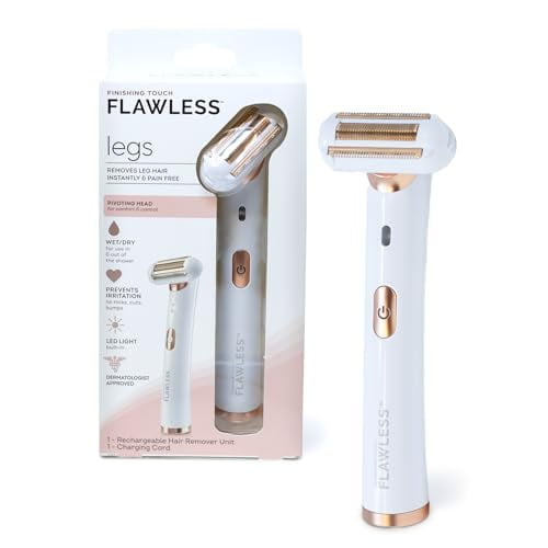 Finishing Touch Flawless Jambes, Rasoir Électrique pour Femmes, Épilateur de Jambes à Tête Pivotante avec Lumière DEL pour une Épilation Instantanée et Indolore des Jambes