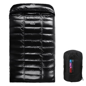 FlyFlise 90% White Goose Down Lightweight Double Sleeping Bag 220x130cm with Compression Sack for Backpacking Camping Hiking Traveling