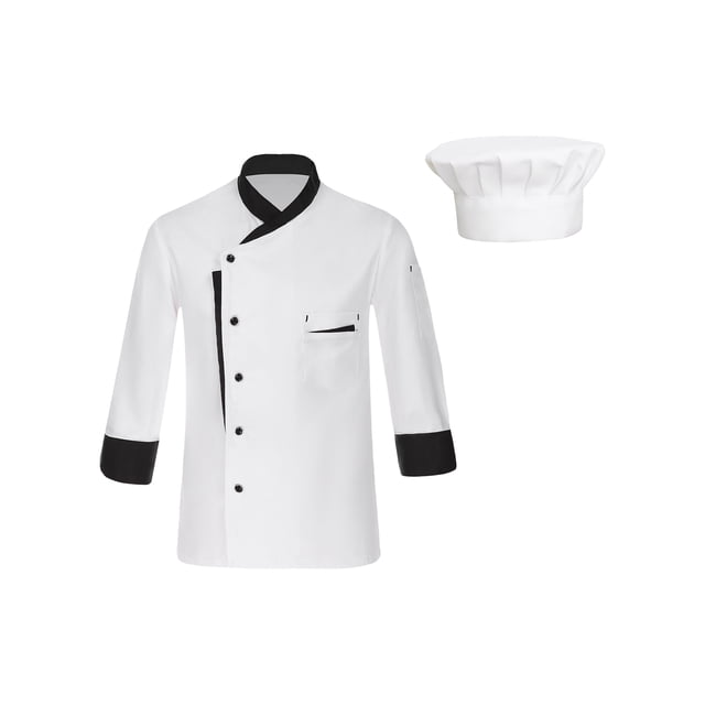 Aislor Unisex Chef Coat Men's Long Sleeve Chef Jacket with Chef Hat Restaurant Kitchen Cooking Chef Top Uniform White XXL