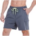 thumbnail image 1 of Plebaso Men's Cargo Shorts Summer Drawstring Beach Shorts Elastic Waist Outdoor Shorts with Multi Pockets, 1 of 2