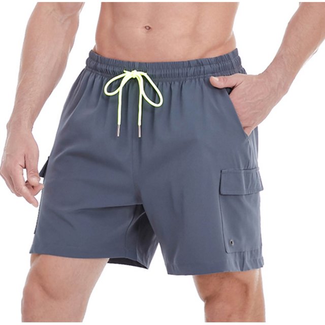Plebaso Men's Cargo Shorts Summer Drawstring Beach Shorts Elastic Waist Outdoor Shorts with Multi Pockets