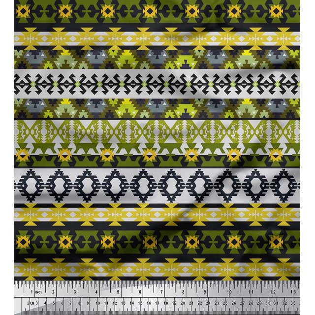 Soimoi polyester Crepe Fabric Aztec Southwestern Print Fabric by the Yard 52 Inch Wide
