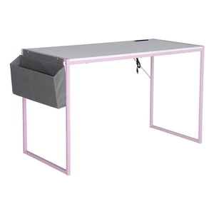 JJS Small Computer Desk Simple Style Writing Desk for Small Spaces 48 Inch Home Office Modern Student Study Laptop Writing Table with Storage Bag USB Hub, White/Pink