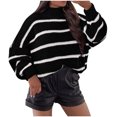 thumbnail image 1 of Besolor Chandails à Demi-Col Roulé pour Femmes, Tricot Rayé à Manches Longues, Chandail Ample Décontracté, Hauts d'Automne, Blouses Tendance, 1 of 6