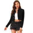 thumbnail image 1 of INSPIRE CHIC Women's Frayed Hem Button up Long Sleeve Washed Cropped Denim Jacket, 1 of 6
