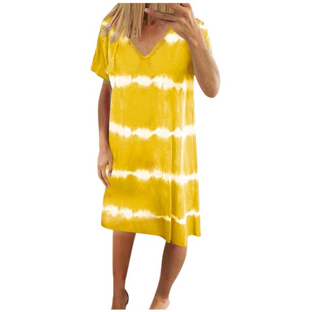 TJAZFJPA Mini Robes d'Été Mode Décontractée Grande Taille Ample et Confortable Col en V Rayé Imprimé Sans Manches Robe Maxi pour Femmes Robe de Nuit pour Femmes Sexy