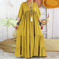 thumbnail image 1 of Robes d'Été Grande Taille pour Femmes 2024 Robe Décontractée Col en V Manches 3/4 Longues Ample Coton Fluide Boho Robes Soleil Économisez jusqu'à 65 % de Rabais!, 1 of 6