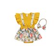 thumbnail image 1 of Xingqing Barboteuse Fleurie pour Bébés Filles, Robe Tutu, Justaucorps à Manches à Volants, Combinaison avec Bandeau, Tenues Jaune 6-9 Mois, 1 of 8