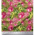 thumbnail image 1 of Soimoi Poly Georgette Fabric Parrot,Leaves & Lotus Floral Print Fabric by Yard 42 Inch Wide, 1 of 3