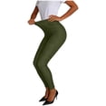 thumbnail image 2 of Women's Stretch Jeggings with Front Pockets Mid Rise Skinny High Waisted Tummy Control Faux Jeans Pants Plus Size Army Green Pant,Size S-3XL, 2 of 10