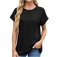 thumbnail image 1 of Plebaso T-Shirts à Manches Courtes Retroussables Col Rond pour Femmes Couleur Unie Ample Décontracté Basique d'Été, 1 of 7