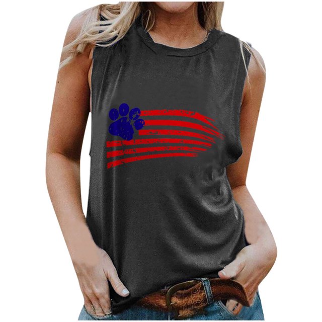 Hauts Drapeau Américain pour Femmes Été Débardeur Drapeau Américain Usa Drapeau Étoiles Rayures Imprimé Sans Manches T-Shirt Tee Tops Débardeur Été pour Femmes Tee Drapeau Usa