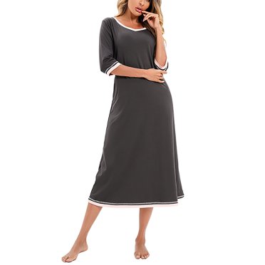 Bocqde Chemises de Nuit à Manches Courtes pour Femmes, Décontractées, Couleur Unie, Coton Doux, Chemises de Nuit Confort, Col en V, Vêtements de Nuit