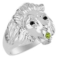 thumbnail image 4 of RYLOS Rings Sterling Silver Lion Head Ring Black Diamonds Eyes & Gemstone Mouth Fun Designer Rings Peridot  Jewelry Size 12, 4 of 7