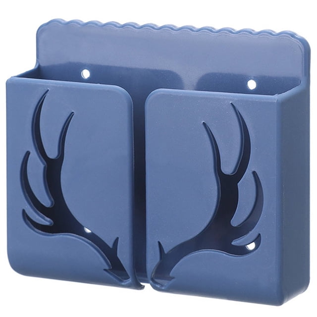 PENGXIANG Wall Mount Phone Holder Self-Adhesive Remote Control Storage Box Plastic Charging Phone Stand Small Gadgets Organizer Box for Bedroom Kitchen Bathroom Office
