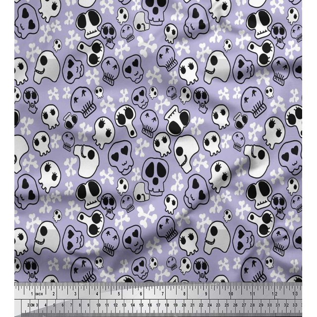 Soimoi Poly Georgette Fabric Crossbone & Skull Halloween Print Fabric by The Yard 52 Inch Wide