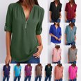 thumbnail image 2 of Chemises en Chiffon à Manches Longues pour Femmes, Col en V, Fermeture Éclair, Grande Taille, 2 of 6