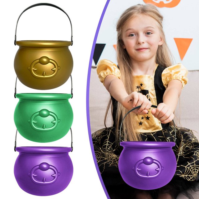 8 Inch Plastic Cauldron Kettle For St. Day And Halloween Large Bucket For Table Decorations Centerpieces