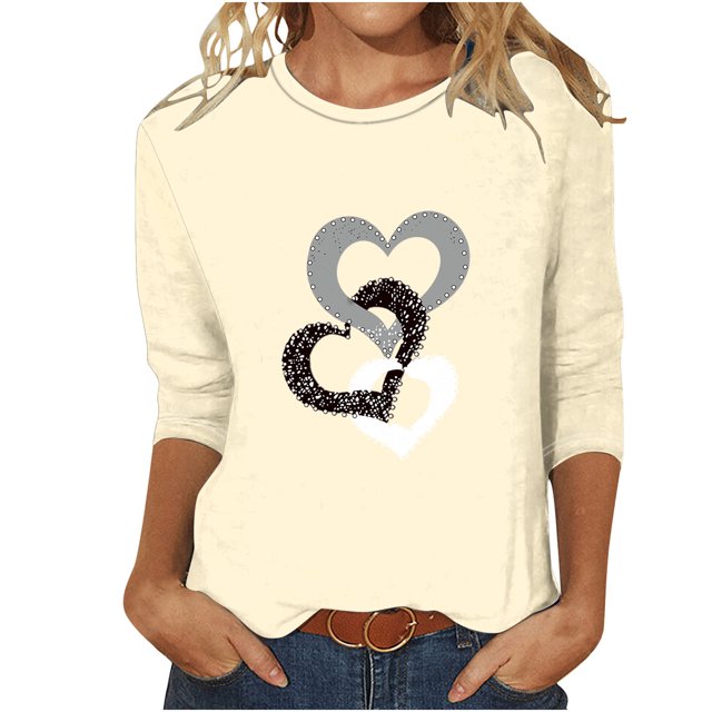 Aqestyerly T-shirt Blouse à Manches 3/4 Imprimé pour Femmes, Col Rond Décontracté Mode Ample pour Femmes