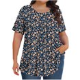 thumbnail image 1 of Pisexur Hauts de Printemps pour Femmes Blouses pour Femmes Chic Décontracté Mode pour Femmes Imprimé Col Rond Manches Courtes Plissé Ample Haut Multicolore,5TG, 1 of 7