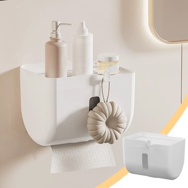 TIMIFIS Support de Rangement pour Mouchoirs en Plastique, Boîte à Papier Toilette Murale Non Perforée, Boîte de Rangement Transparente pour Rouleau de Papier Toilette, Organisateur de Salle de Bain