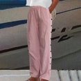 thumbnail image 2 of Timegard Lounge Pants for Women Elastic Waist Button Striped Trousers Fall Casual Lightweight Pants, 2 of 6