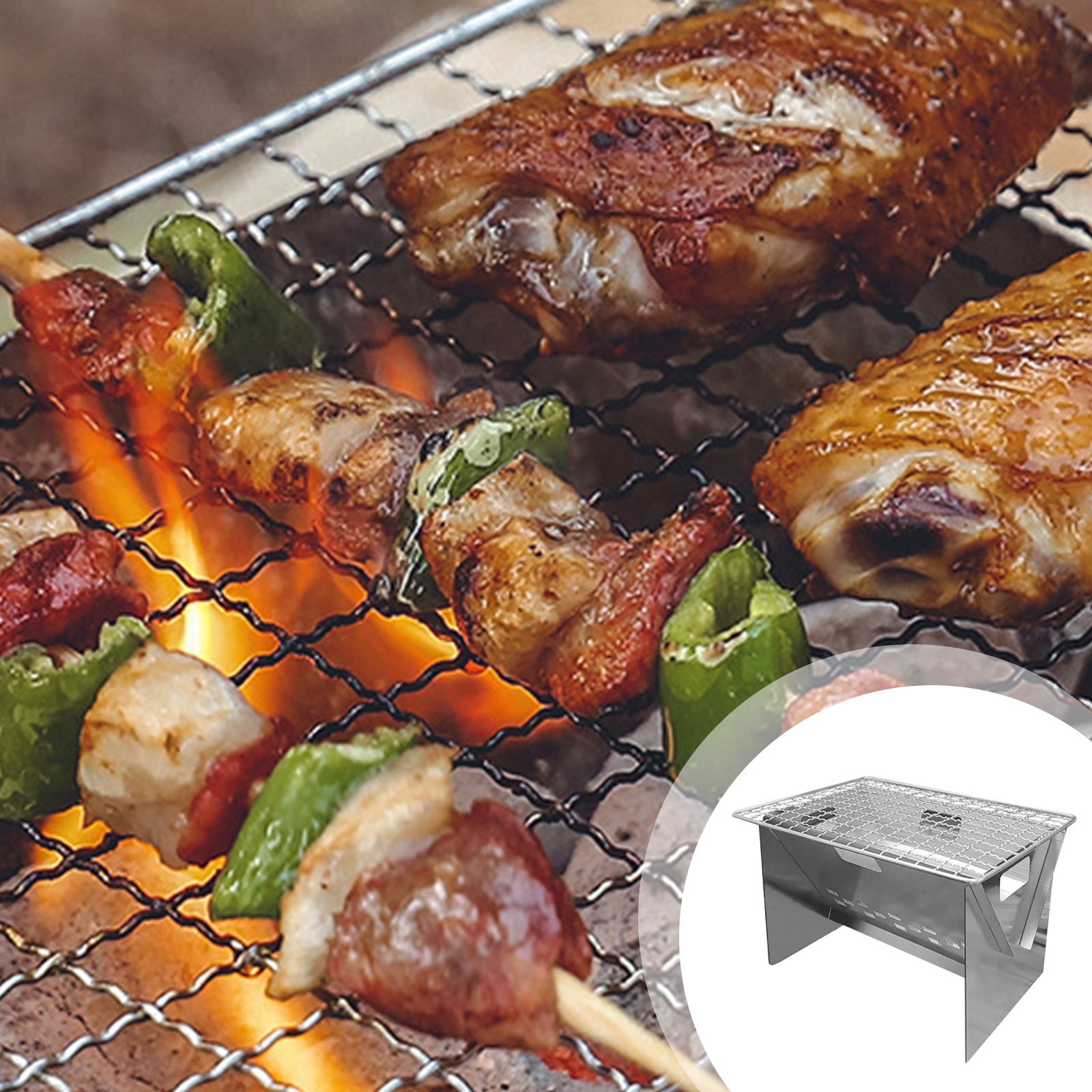 PRETXORVE Stainless Steel Folding Barbecue Grill BBQ Outdoor Camping Barbecue Grill Portable Camping Small Stove Mini