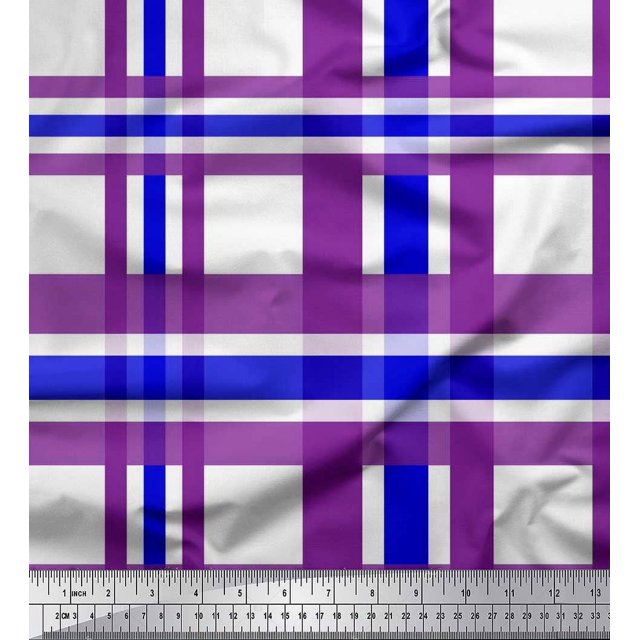 Soimoi Blue Viscose Chiffon Fabric Gingham Check Printed Fabric 1 Yard 42 Inch Wide