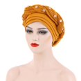 thumbnail image 1 of Harpily Fashion Women Beading Braid Hat Muslim Ruffle Cancer Wrap Cap Sleep Caps Satin Lined Hair Bonnets, 1 of 3