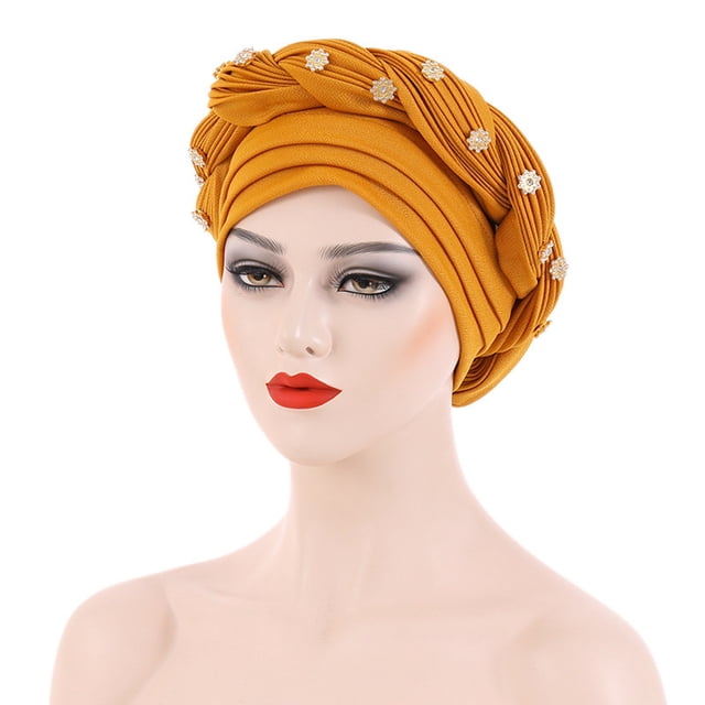 Harpily Fashion Women Beading Braid Hat Muslim Ruffle Cancer Wrap Cap Sleep Caps Satin Lined Hair Bonnets
