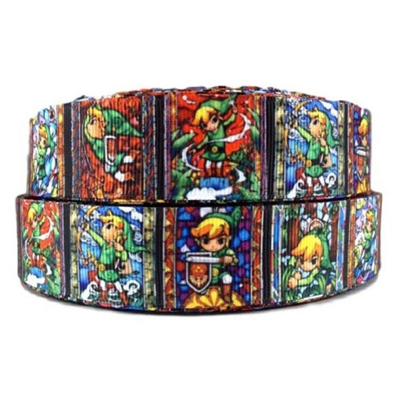 The Legend of Zelda Stained Glass 1" Wide Repeat Ribbon Sold in Yard Lots (5 Yards)
