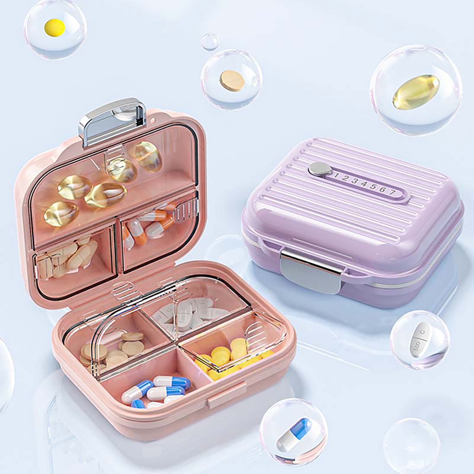 YATLTE Portable Pill Box, Medicine Planner Small case, Vitamin Holder Boxes Organizer Pillbox Dispenser Organizer, sorter and Reminder containers