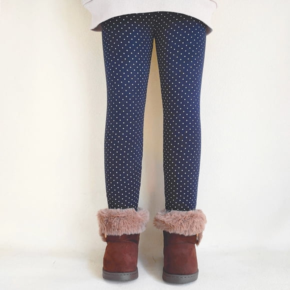 YOUSNH Kids Girls' Fleece Lined Leggings Winter Cotton Thick Stretchy Pants Warm Winter Pants Girls Pants Dark Blue 140