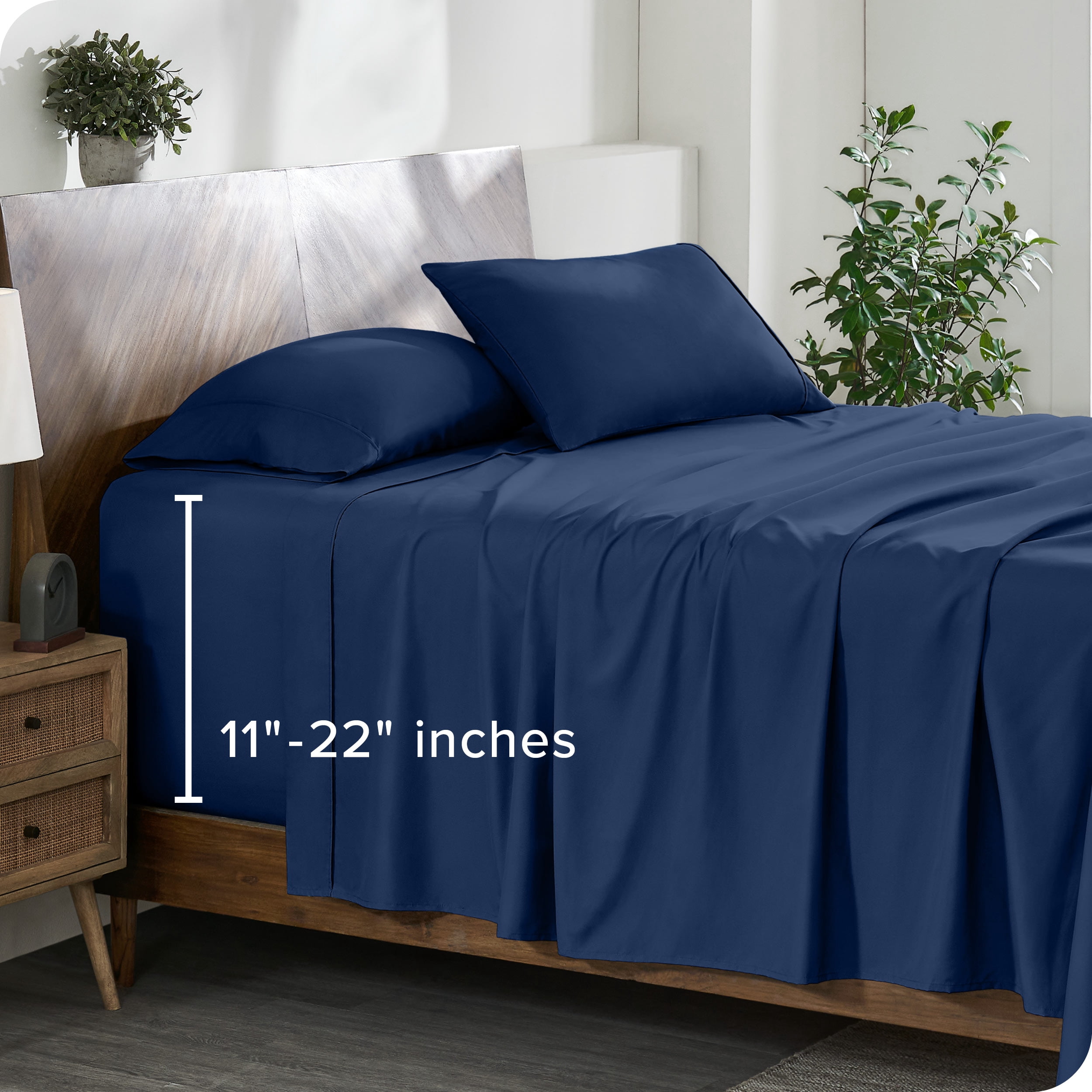Bare Home 22" Extra Deep Pocket Sheet Set - Premium 1800 Collection - Ultra-Soft - Queen, Dark Blue