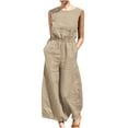 thumbnail image 1 of Yuyuzo Women Cotton Linen Jumpsuits Summer One-Piece Outfits Short Sleeve Wide Leg Long Pants Rompers, 1 of 7